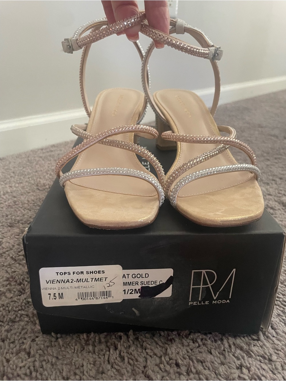 Pelle Moda Rose Gold and Silver Strappy Block Heel Sandals
